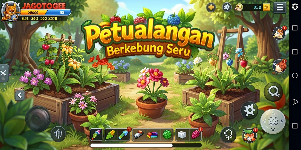 Tangkapan layar gameplay JAGOTOGEL dengan kebun yang indah.