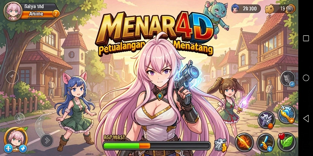 Tangkapan layar gameplay MENARA4D dengan karakter anime yang menarik.