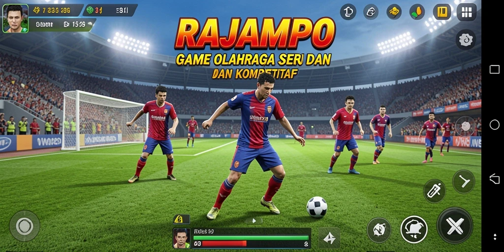Tampilan permainan dinamis dalam RAJAMPO yang penuh aksi olahraga.